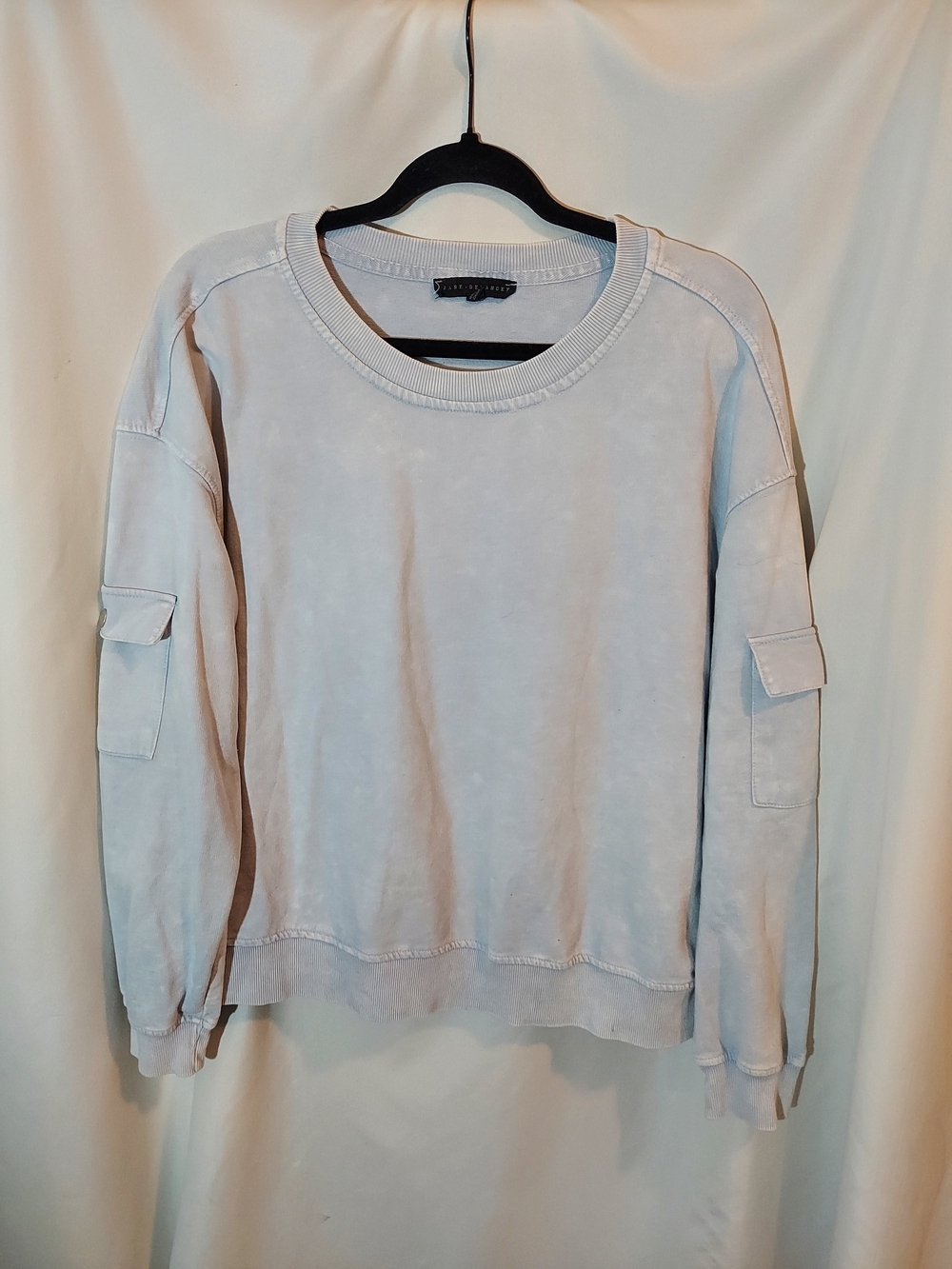 Jane + Delancey Acid Wash Cargo Sleeve Sweatshirt - Pale Blue